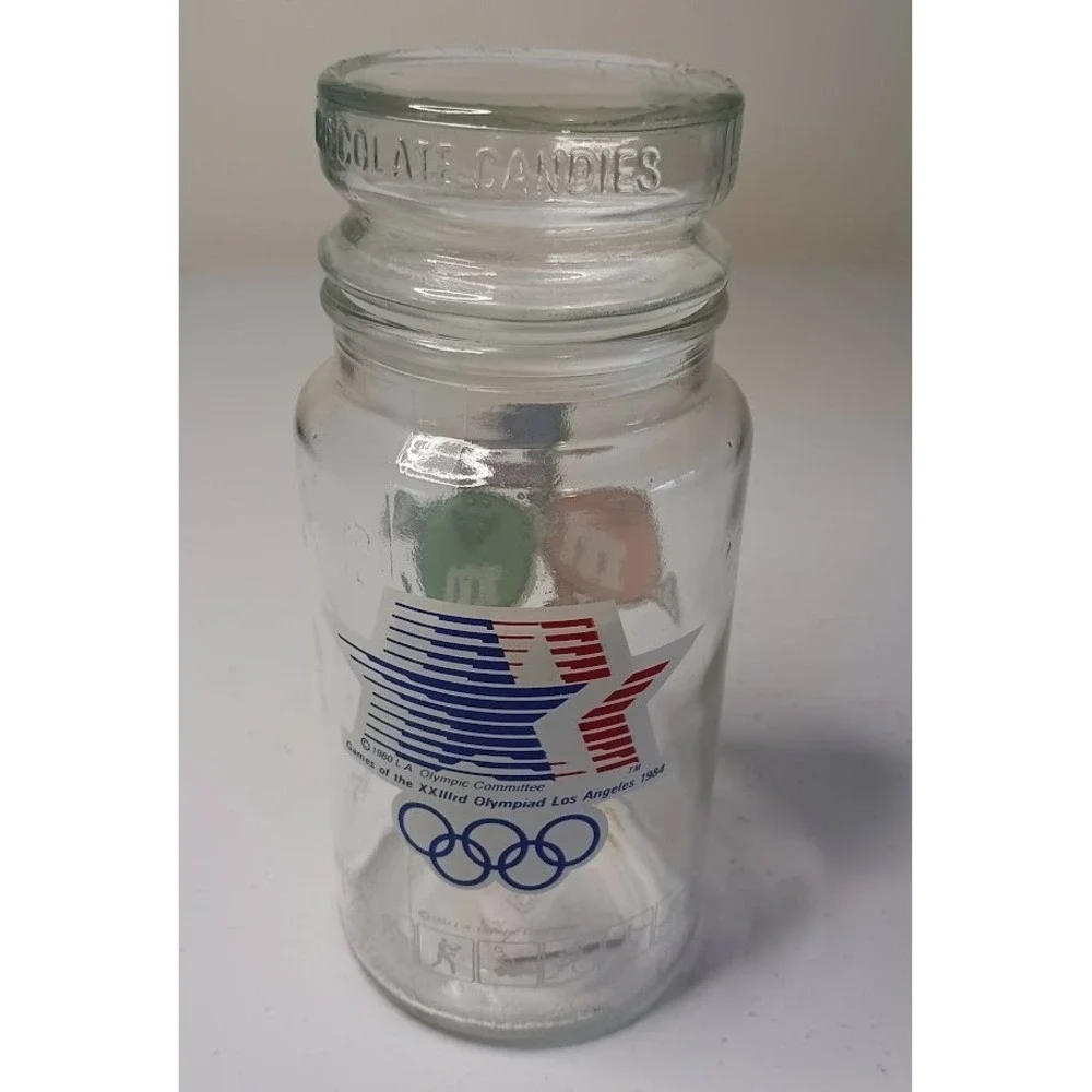 Vintage Anchor Hocking M&Ms‎ Olympic glass candy canister